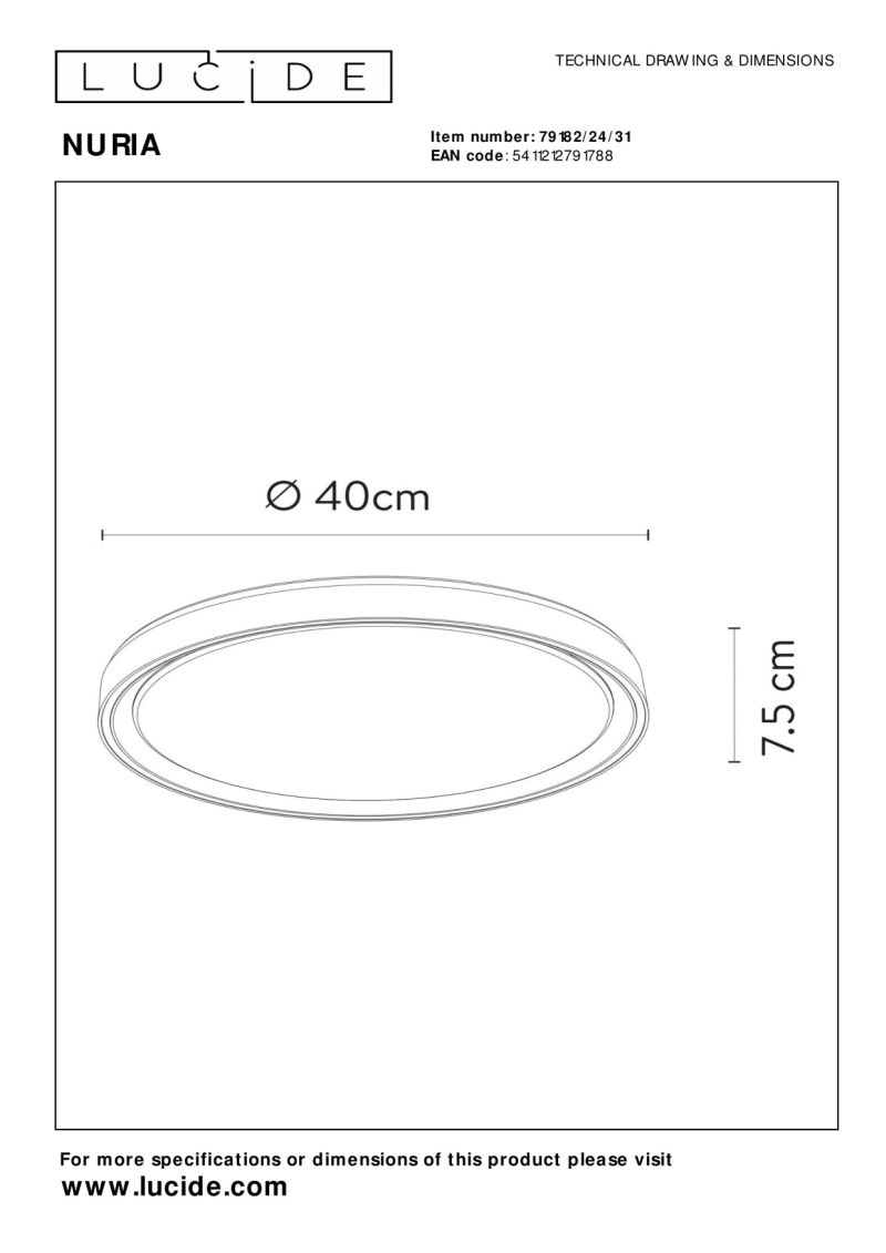 Lucide NURIA - Zapustené stropné svietidlo - Ø 40 cm - LED Rozm. - 1x24W 2700K - 3 StepDim - Biela
